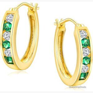 Sterling Silver or 14K Gold Plated Chunky Hoop Earrings with CZ Stones